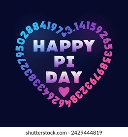 3,14 Pi Numbers and Sign. Happy PI Day Heart! March 14 Holiday concept vector distressed colored illustration