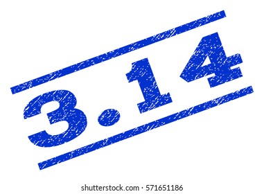 3.14 watermark stamp. Text tag between parallel lines with grunge design style. Rotated rubber seal stamp with dirty texture. Vector blue ink imprint on a white background.
