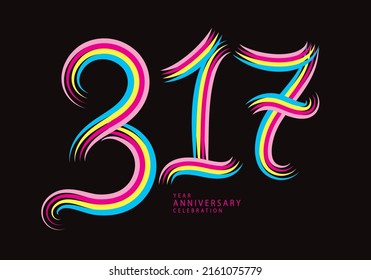 317 Zahlendesign-Vektorgrafik, grafisches T-Shirt, 317 Jahre Jubiläum gefeiert logotype farbige Linie, 317. Geburtstag-Logo, Banner-Vorlage, Logo-Nummern Elemente für Einladungskarte, Poster, T-Shirt.