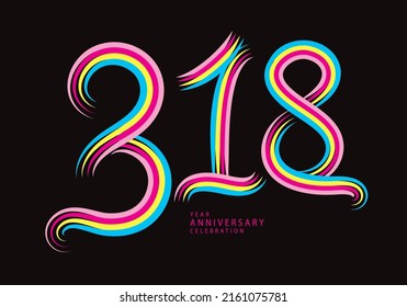 vector de diseño de 318 números, camiseta gráfica, celebración de 318 años línea colorida de logotipo de tipo lotipo, logo de 318º cumpleaños, plantilla de pancarta, elementos de número de logotipo para tarjeta de invitación, afiche, camiseta.