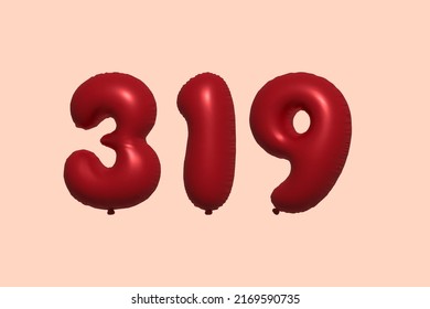 319 3d number balloon made of realistic metallic air balloon 3d rendering. 3D Red helium balloons for sale decoration Party Birthday, Celebrate anniversary, Wedding Holiday. Vector illustration