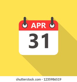 31april calendar flat style icon with long shadow.