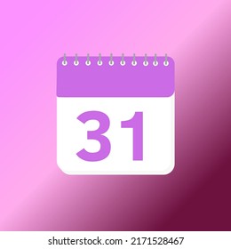 31Day Calendar date 3d icon. 22th day of the month icon. Event schedule date. Meeting appointment time. Agenda plan, month 3d calendar and Time planner. reminder. Vector Illustration