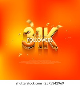 31k followers speech background, with a bright and fresh orange color.