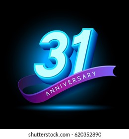 31st Anniversary 3D text with glow effect .celebration vector  template design
