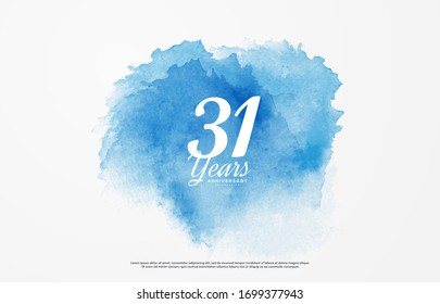 31st anniversary background with illustrations of white numbers and the writing below on a water color background.