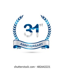 31st anniversary blue and silver colored with wreath and ribbon