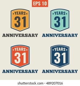 31st Anniversary celebration. Flat vector icon, logo design illustration on white background. Can be used for business company or for birthday theme.