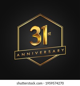 31st Anniversary Celebration. Anniversary logo with hexagon and elegance golden color isolated on black background, vector design for celebration, invitation card, and greeting card