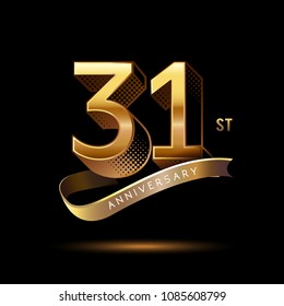 31st Anniversary celebration logotype colored with shiny gold, using ribbon and isolated on black background
