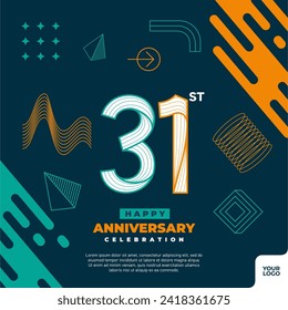 31st anniversary celebration logotype with colorful abstract geometric shape y2k background.