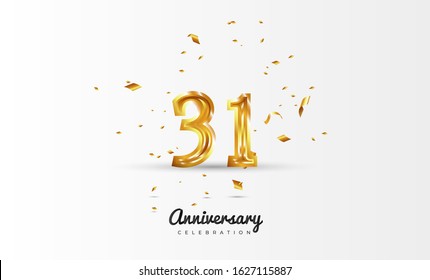 31st Anniversary celebration Vector background by using two colors in the design between gold and white, Golden number 31 with sparkling confetti Realistic gold 3d sign. Birthday or wedding party