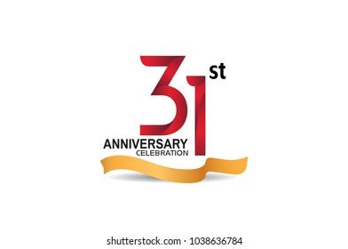 31st anniversary design logotype red color and golden ribbon for celebration isolated on white background