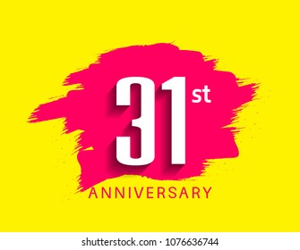31st anniversary flat design pink brush on yellow background for celebration event 