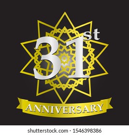 31st anniversary logo with silver and gold ribbon. Vector design template elements for your birthday celebration.
