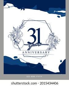 31st Anniversary logotype with hand drawn background blue color for celebration event, wedding, greeting card, and invitation.