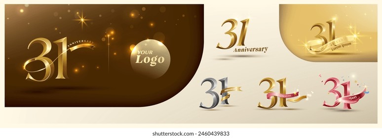 31st anniversary logotype modern gold number with shiny ribbon. alternative logo number Golden anniversary celebration