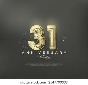 Número 31 aniversario, para celebrar un cumpleaños con un diseño lujoso y elegante. Fondo de Vector de Premium para saludo y celebración.