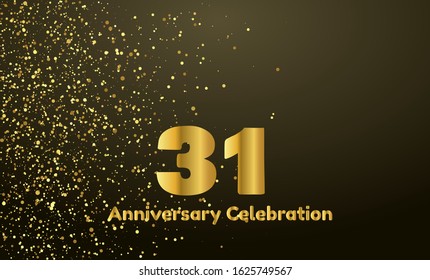 31st Anniversary vector party background with gold glitter and gold font, editable illustration eps 10