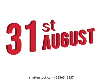 31st august , Daily calendar time and date schedule symbol. Modern design, 3d rendering. White background.