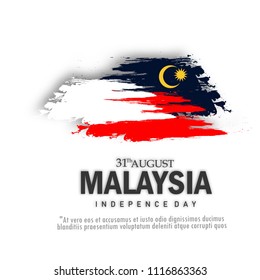 31st August Malaysia text on brush stroke with waving flags of Malaysian  Independence Day Concept