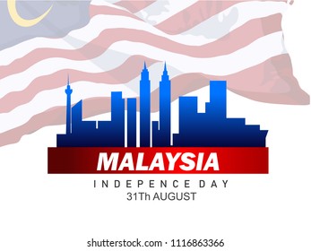31st August Malaysia text on brush stroke with waving flags of Malaysian  Independence Day Concept