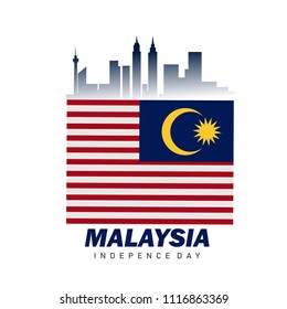 31st August Malaysia text on brush stroke with waving flags of Malaysian  Independence Day Concept