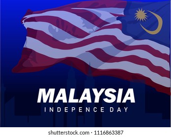 31st August Malaysia text on brush stroke with waving flags of Malaysian  Independence Day Concept