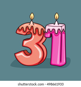 31st Birthday Candle Number .Vector design template elements for your birthday celebration.