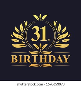31st Birthday Design, luxurious golden color 31 years Birthday celebration.