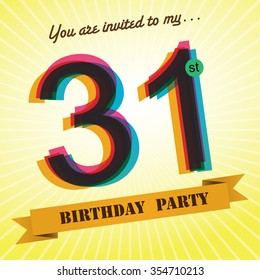 31st Birthday party invite / template design in retro style - Vector Background