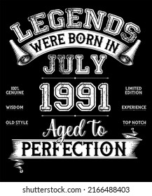 31st Birthday Vintage Legends Were Born In July 1991 31 Years Old