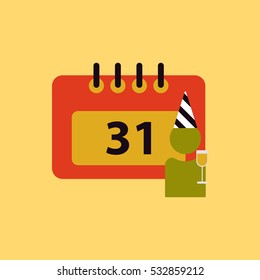 31st of december calendar Vector illustration christmas calendar 31st of december and man silhouette with wine glass