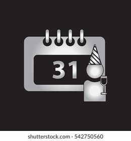 31st of december calendar Vector illustration christmas calendar 31st of december and man silhouette with wine glass