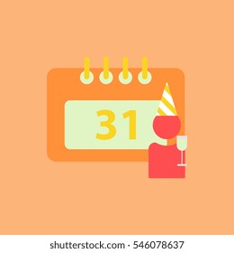 31st of december calendar Vector illustration christmas calendar 31st of december and man silhouette with wine glass
