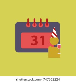 31st of december calendar Vector illustration christmas calendar 31st of december and man silhouette with wine glass