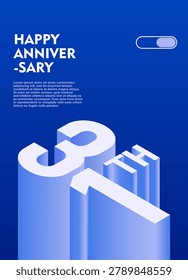 31st Modern anniversary poster template featuring a bold 3d isometric number on a vibrant blue background.