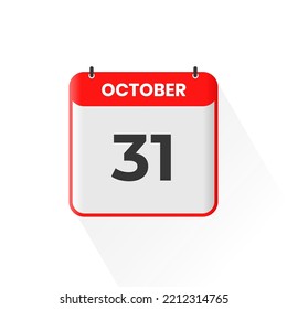 31st October calendar icon. October 31 calendar Date Month icon vector illustrator