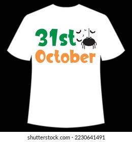 31st October, Happy Halloween Shirt Print Template, Witch Bat Cat Scary House Dark Green Riper Boo Squad Grave Pumpkin Skeleton Spooky Trick Or Treat