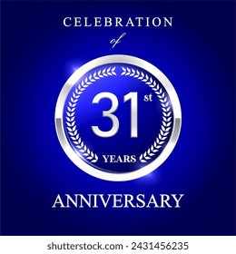 31st years anniversary celebration emblem . anniversary logo isolated with silver circle. vector illustration template design for web, poster, flyers,