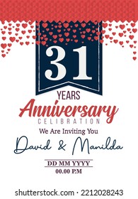 31st Years Anniversary Logo Celebration With Love for celebration event, birthday, wedding, greeting card, and invitation
