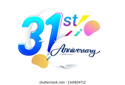31st years anniversary logo, vector design birthday celebration with colorful geometric background, isolated on white background.