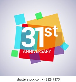 31st years anniversary logo, vector design birthday celebration with colorful geometric isolated on white background.