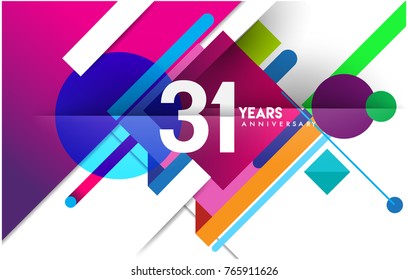 31st years anniversary logo, vector design birthday celebration with colorful geometric isolated on white background.