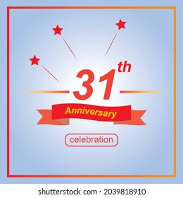 31th anniversary banner, in 31 years anniversary concept template design vector, decorated with red ribbon and stars