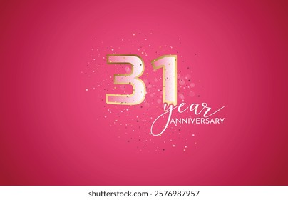 31th Anniversary celebration, 31 Anniversary celebration, Realistic 3d sign, stars, pink background, festive illustration, golden, Pink number 31 sparkling confetti, 32