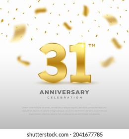 31th anniversary celebration with gold glitter color and white background. Vector design for celebrations, invitation cards and greeting cards.