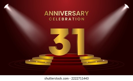 31th Anniversary Celebration With golden stage. Modern and luxurious design template for celebration event, wedding, greeting card, and invitation. Vector illustration