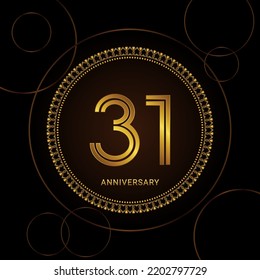 31th Anniversary Celebration with golden text and ring, Golden anniversary vector template