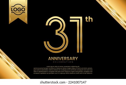 31. Jahrestagsfeier. Jubiläum-Vorlagendesign mit goldener Zahl und goldener Schrift, Vektorgrafik